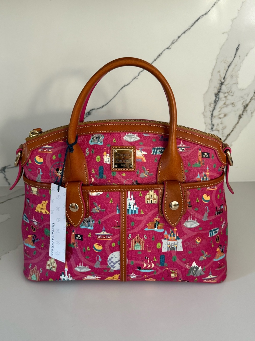 Dooney & Bourke Disney Park Maps medium  Coated Canvas Satchel with Tan Trim